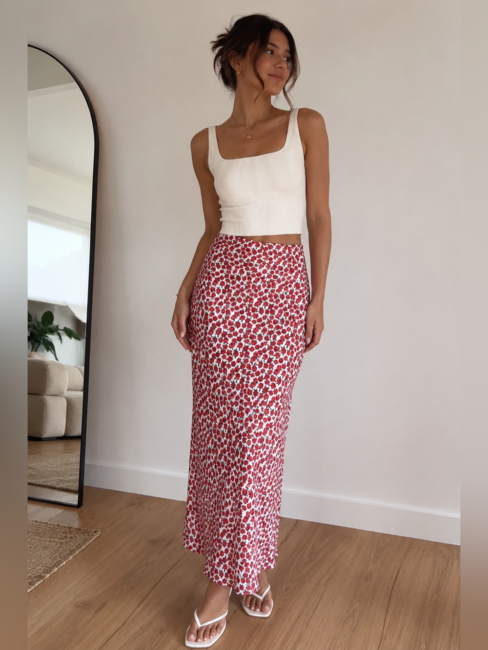 Topshop| Red Floral Slip Maxi Skirt